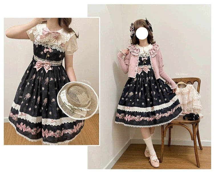 Roses Bouquet Lace Strap Jumper Skirt