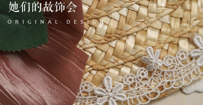 Flower and ribbon straw hat 11 colors