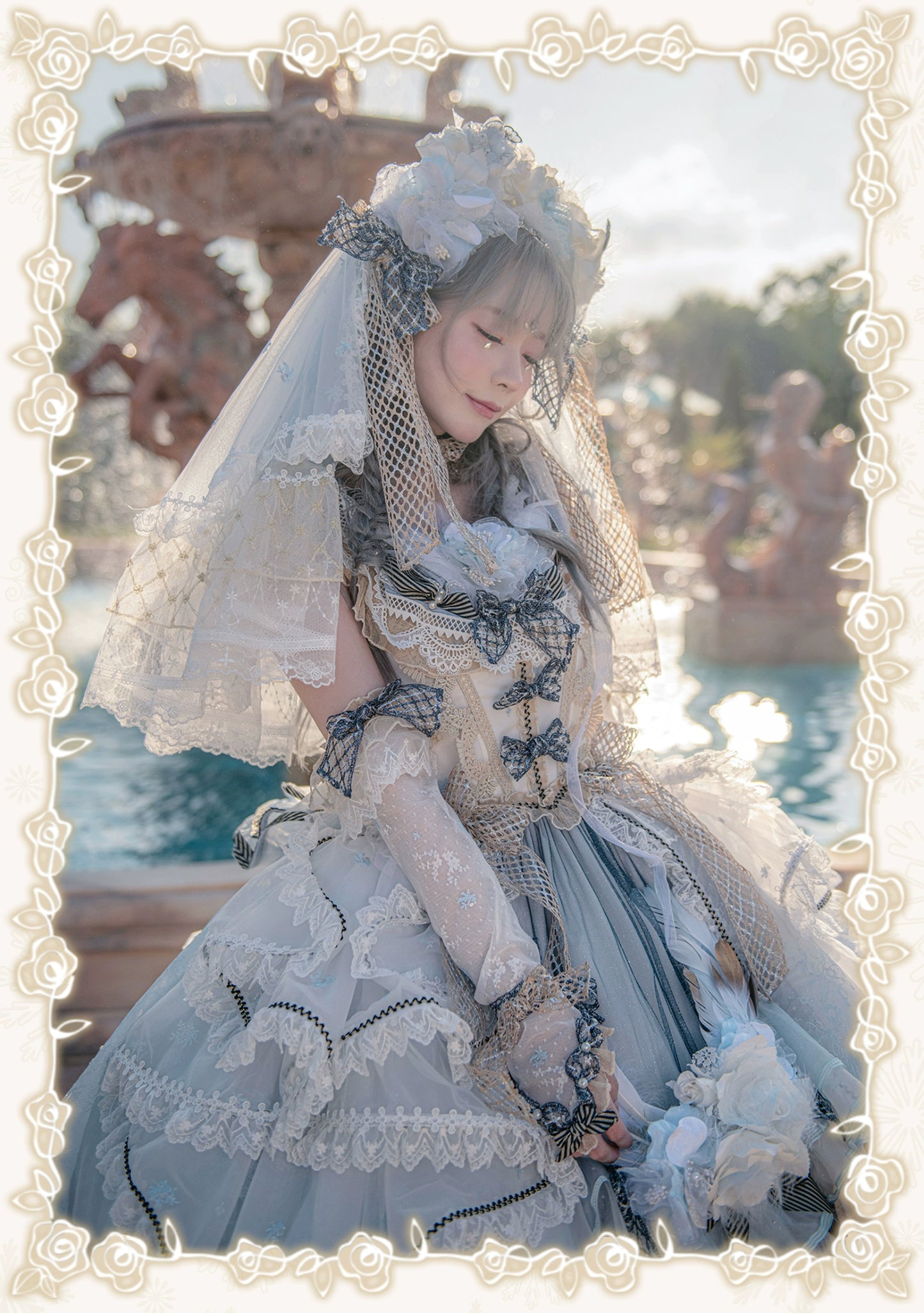 【受注予約8/13まで】Snow Rose Princess トレーン付きドレス・パステルブルー