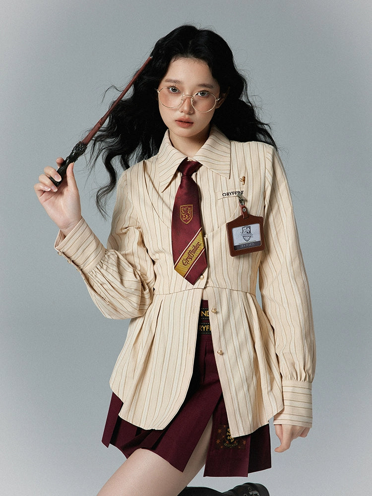 [Pre-order] Hogwarts School of Witchcraft and Wizardry Fake Two Piece Striped Blouse