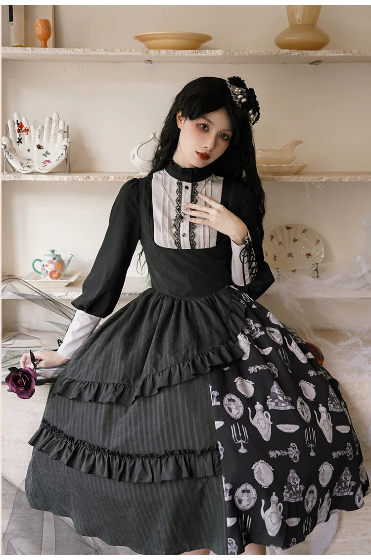 Striped Teapot アシンメトリージャンパースカートとトップス