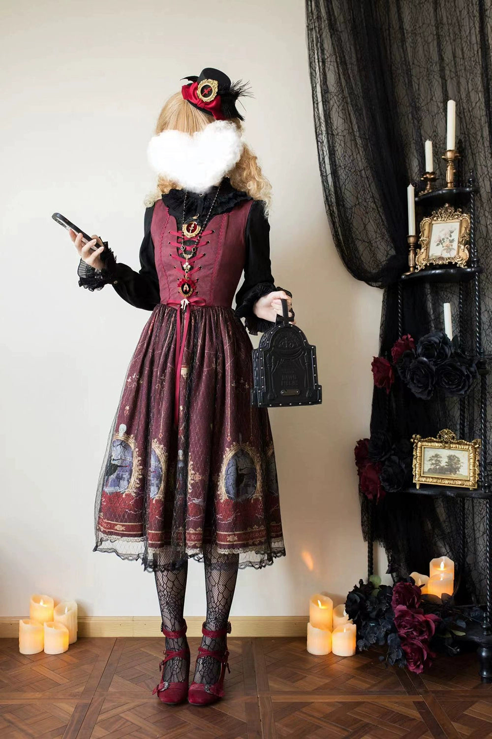 The Red Shoes Gothic Lolita Print Jumper Skirt