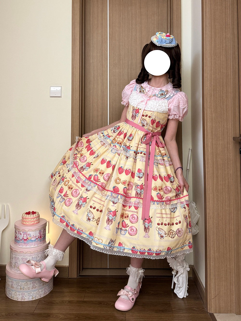 【受注予約6/24まで】Strawberry Parfait Tea プリントジャンパースカート