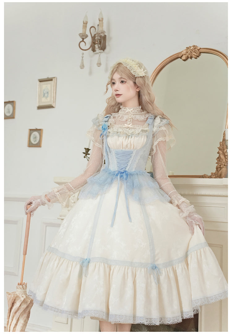 【予約販売】Sea Salt Iced Tea ライトブルージャガードジャンパースカートセット・ロング丈