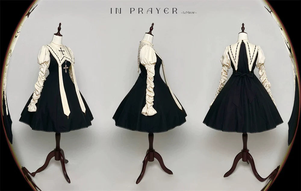 [Resale/Pre-orders until 10/16] Pray on a Moonlight Night Dress, Black x Off-White, Short Length