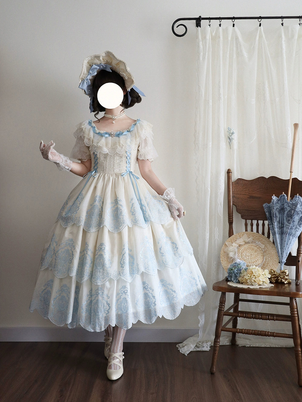 【受注予約9/25まで】Noble Garden 付け袖付き刺繍ワンピース