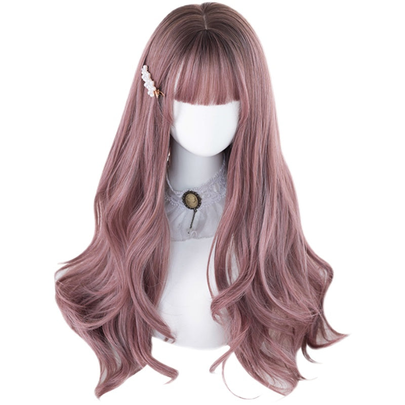Lolita wig pink brown gradation loose curl long
