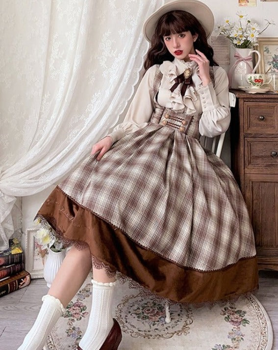 Fontainebleau checkered high waist jumper skirt