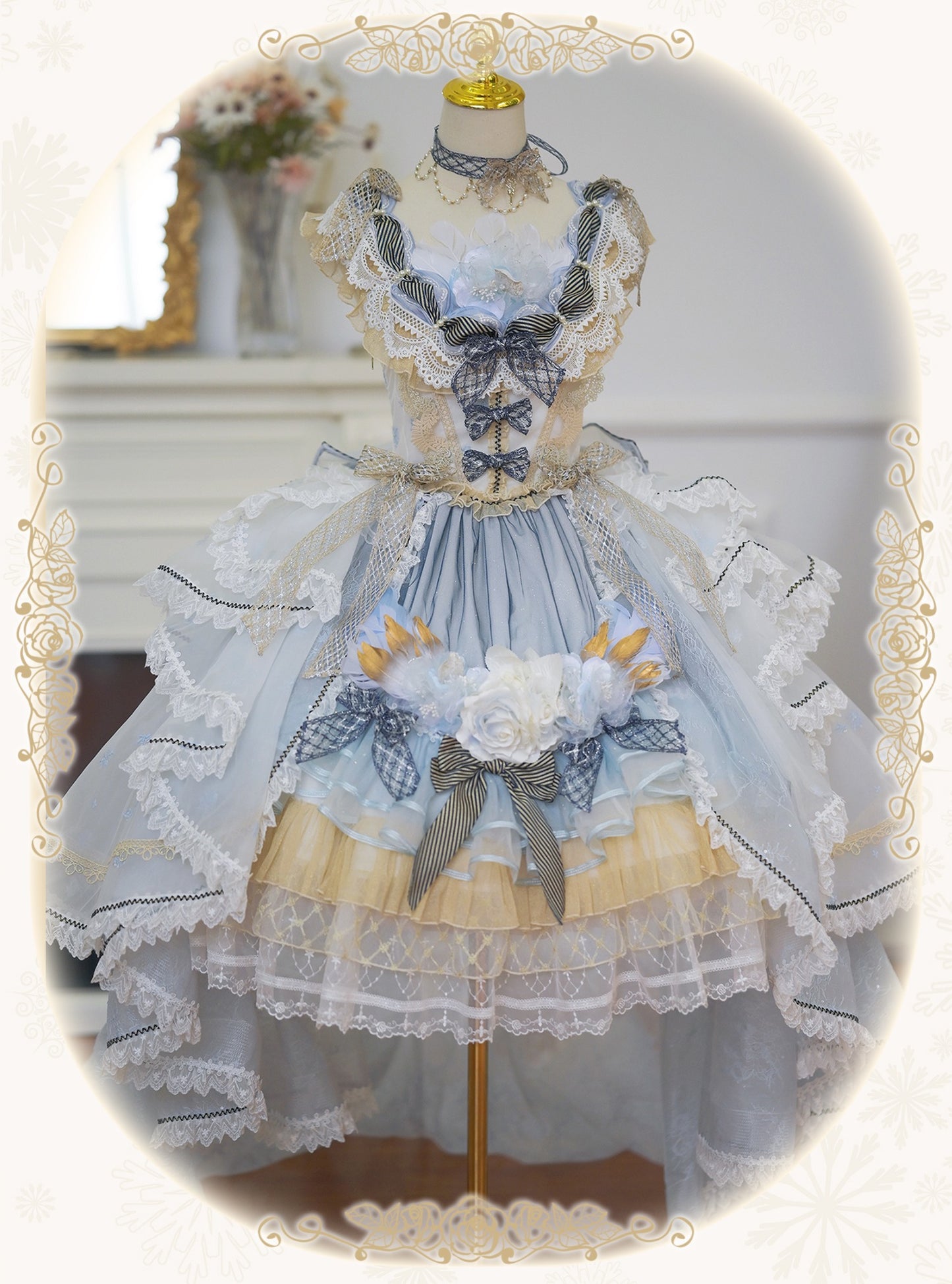 【受注予約8/13まで】Snow Rose Princess トレーン付きドレス・パステルブルー