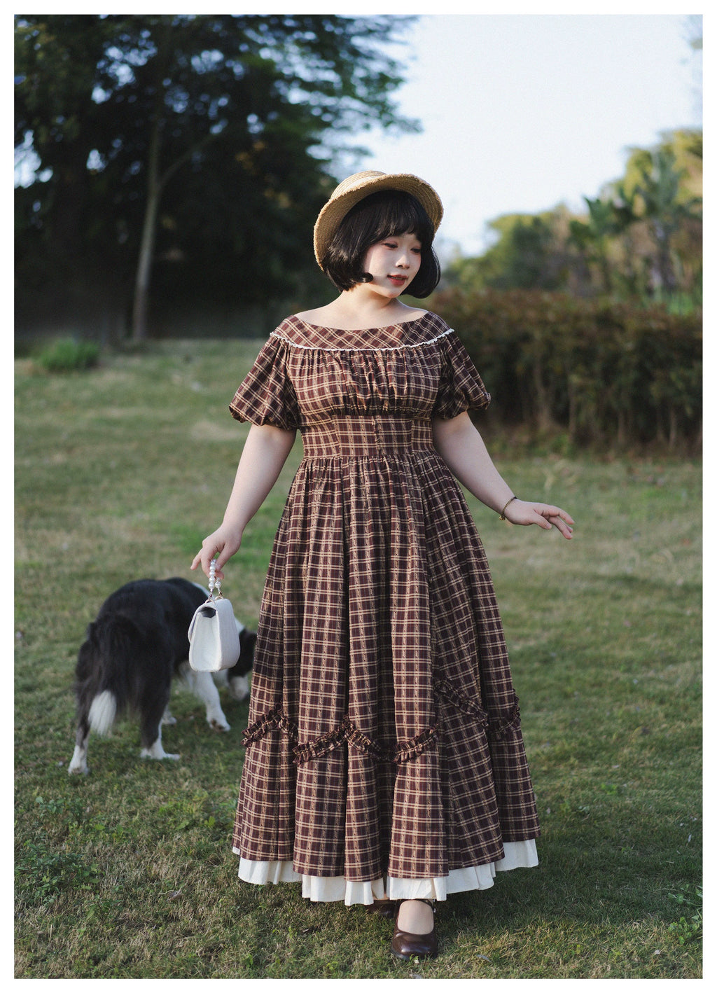 Forest Picnic チェックのワンピース