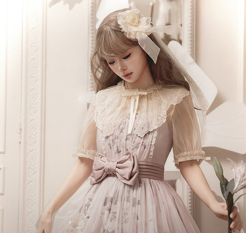 【受注予約11/19まで】Butterfly and Bone 刺繍襟の半袖ブラウス