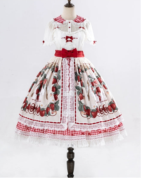 【受注予約8/18まで】Strawberry Sunshine Picnic  カントリー風ジャンパースカートとエプロン