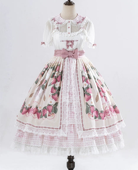 【受注予約8/18まで】Strawberry Sunshine Picnic  カントリー風ジャンパースカートとエプロン