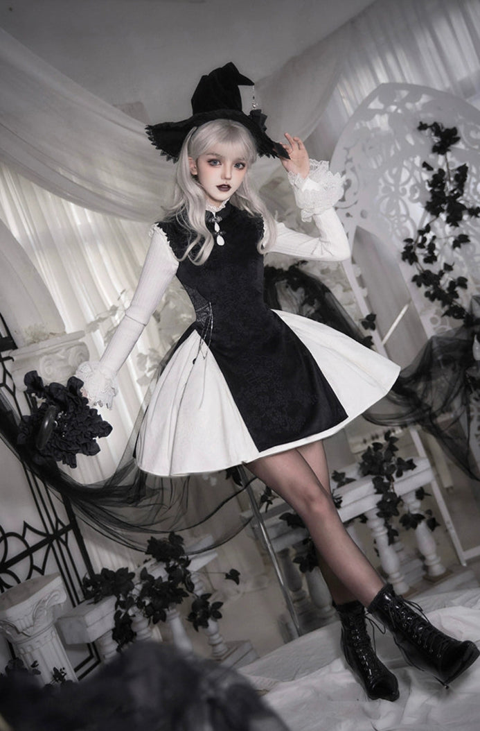 Chinese style Gothic Lolita witch one-piece dress set, short length