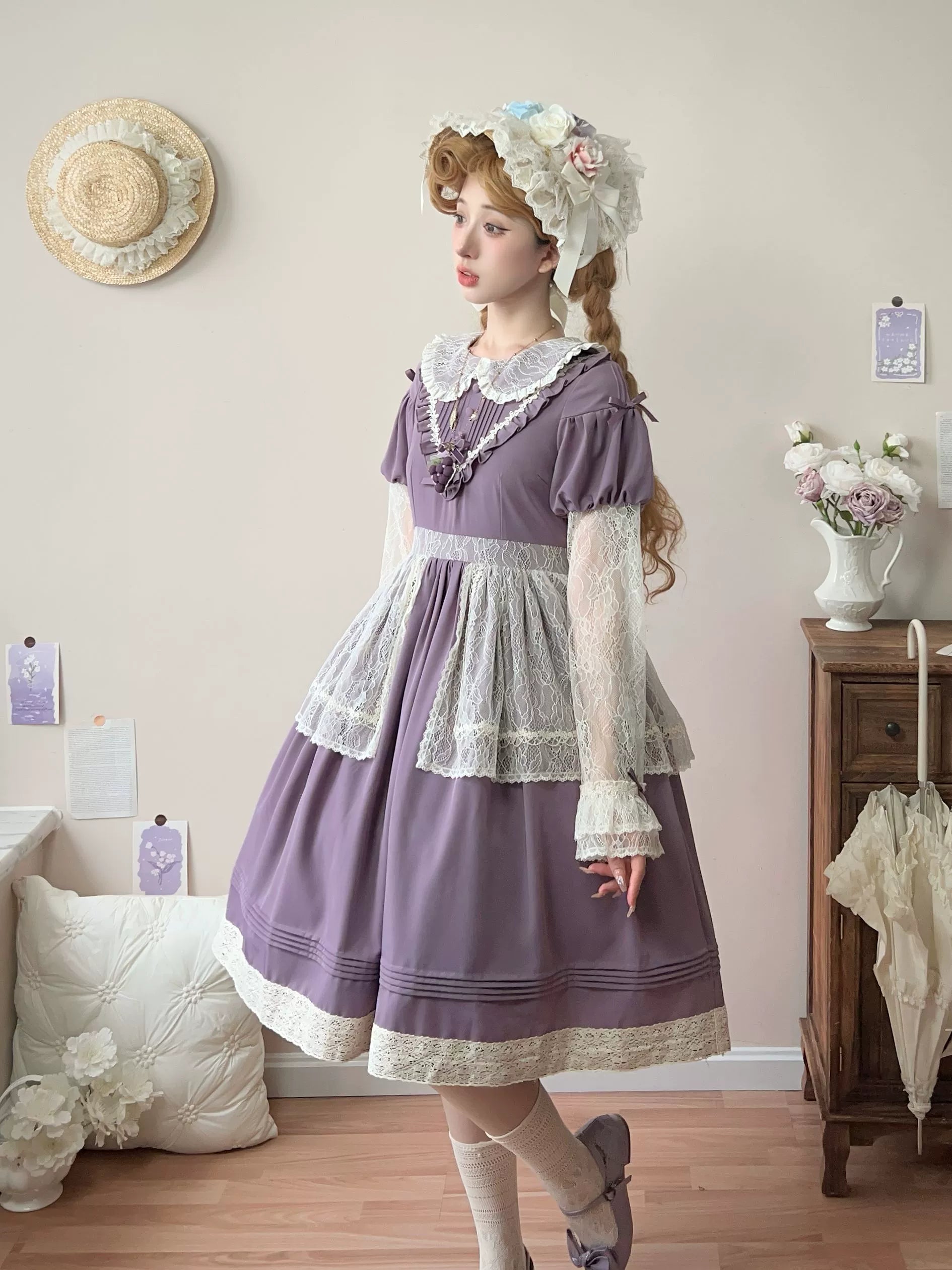 [Pre-orders available until 11/18] Flower Mist Path lace short-sleeve dress available in 4 colors