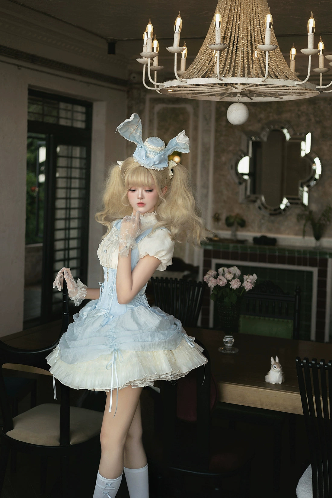 【受注予約6/30まで】Brulee Bunny コルセットジャンパースカートセット・パステルブルー