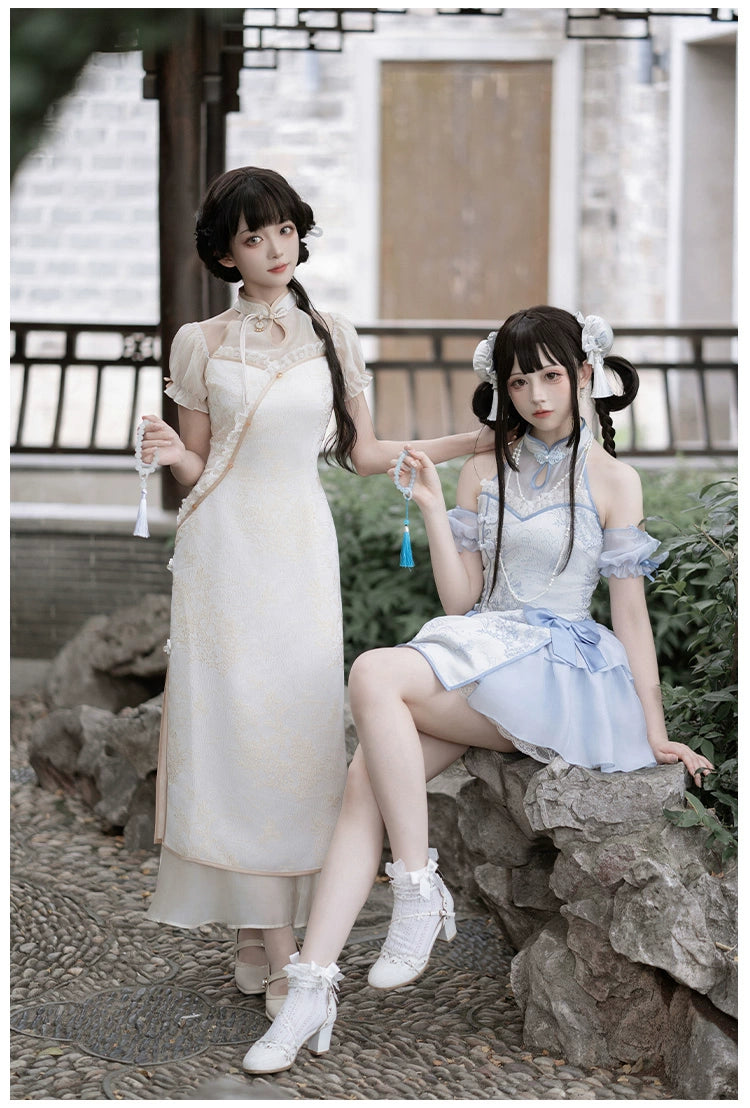 Moonlight Enshin Halter Neck Long Dress with Attached Sleeves