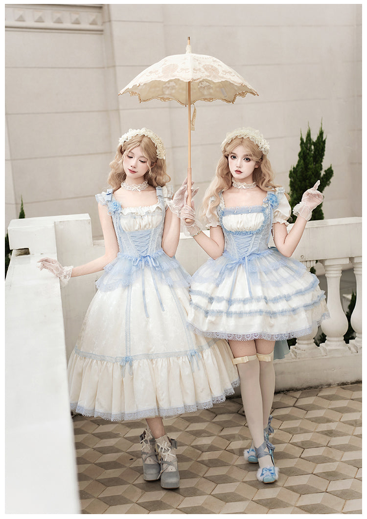 【予約販売】Sea Salt Iced Tea ライトブルージャガードワンピースセット・ショート丈