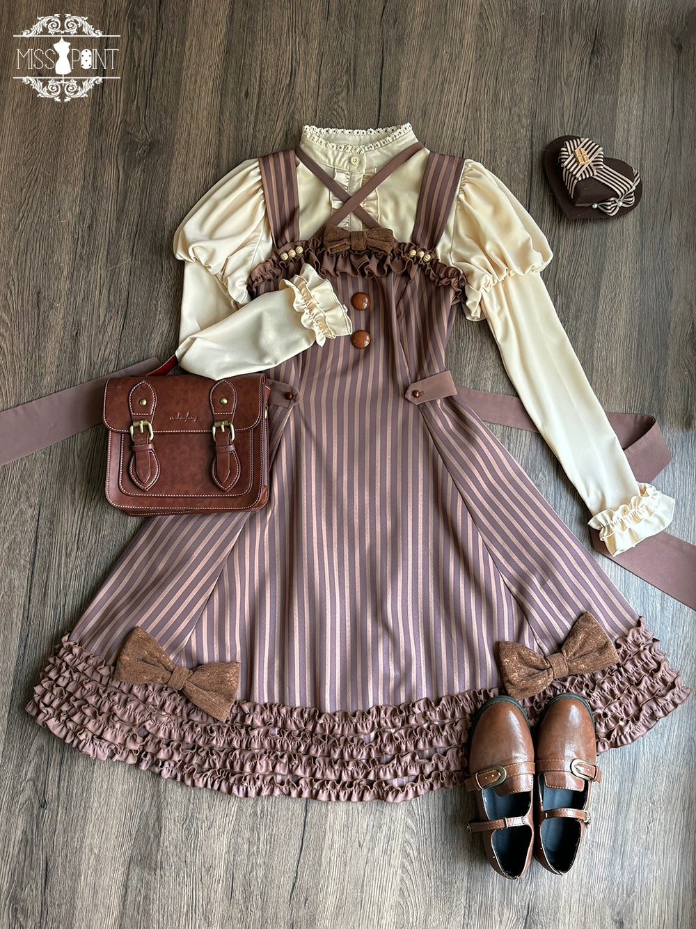 【受注予約12/4まで】Classic Chocolat Stripe ストライプジャンパースカート・ショート丈