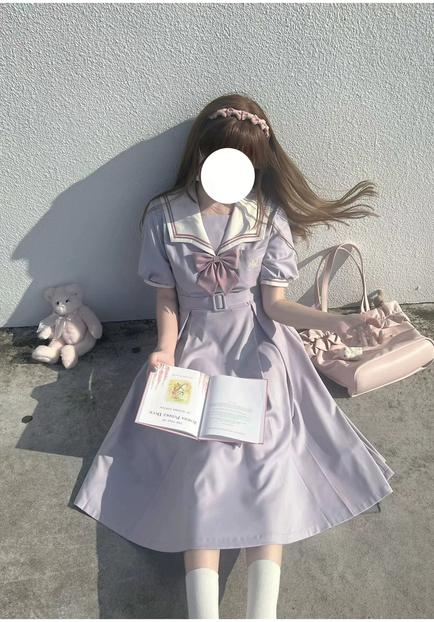 Misty Vine Wisteria Sailor Collar Short Sleeve Dress