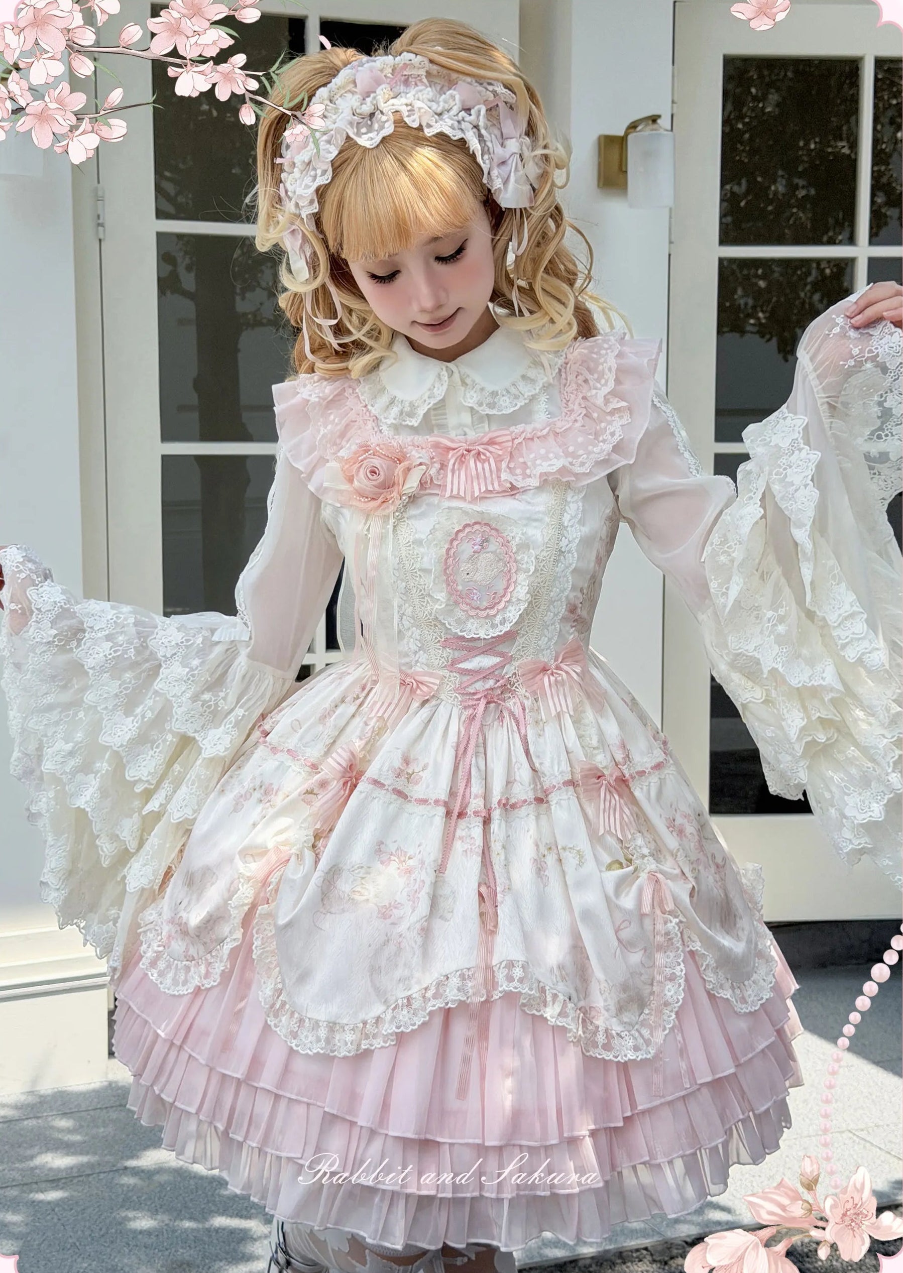 【受注予約8/5まで】Rabbit and Sakura レースのジャンパースカート