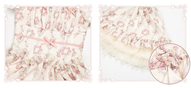 雨上がりの薔薇 プリントワンピース・ショート丈