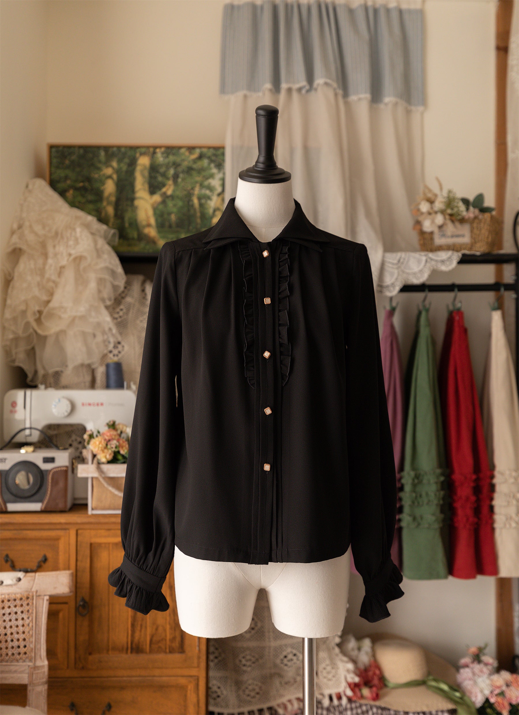 [Pre-order] Forest Basket 4.0 Double Color Frill Blouse [20% off when purchased together]