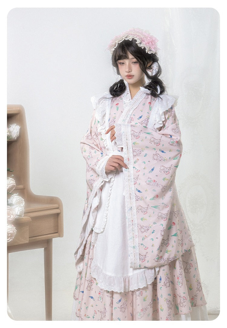 Hana Kikou Japanese Lolita Maid Style Apron Dress Long Length