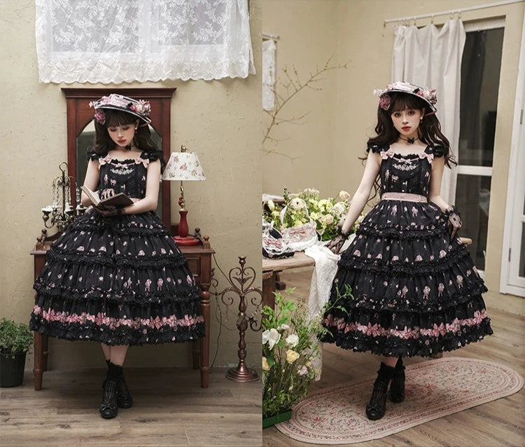Roses Bouquet French Frill Sleeve Jumper Skirt