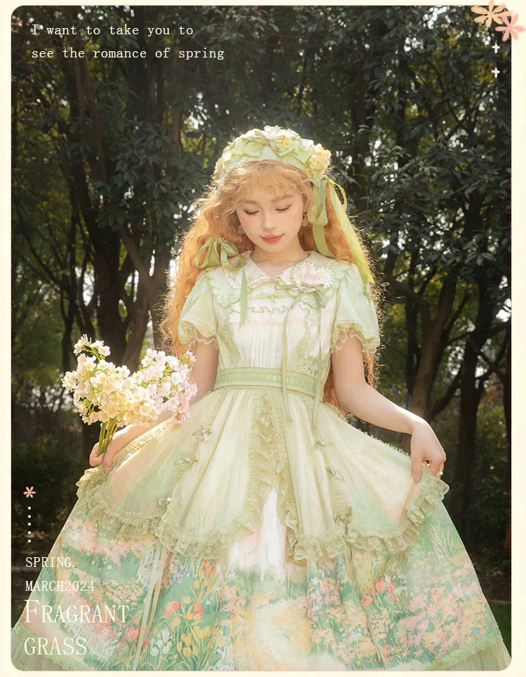 [Sales period ended] Fragrant Grass Puff Sleeve Dress Cotton Type