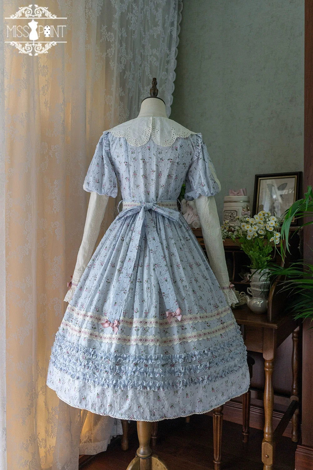 【予約販売】Pink Flower 小花模様のボタン付コットンワンピース