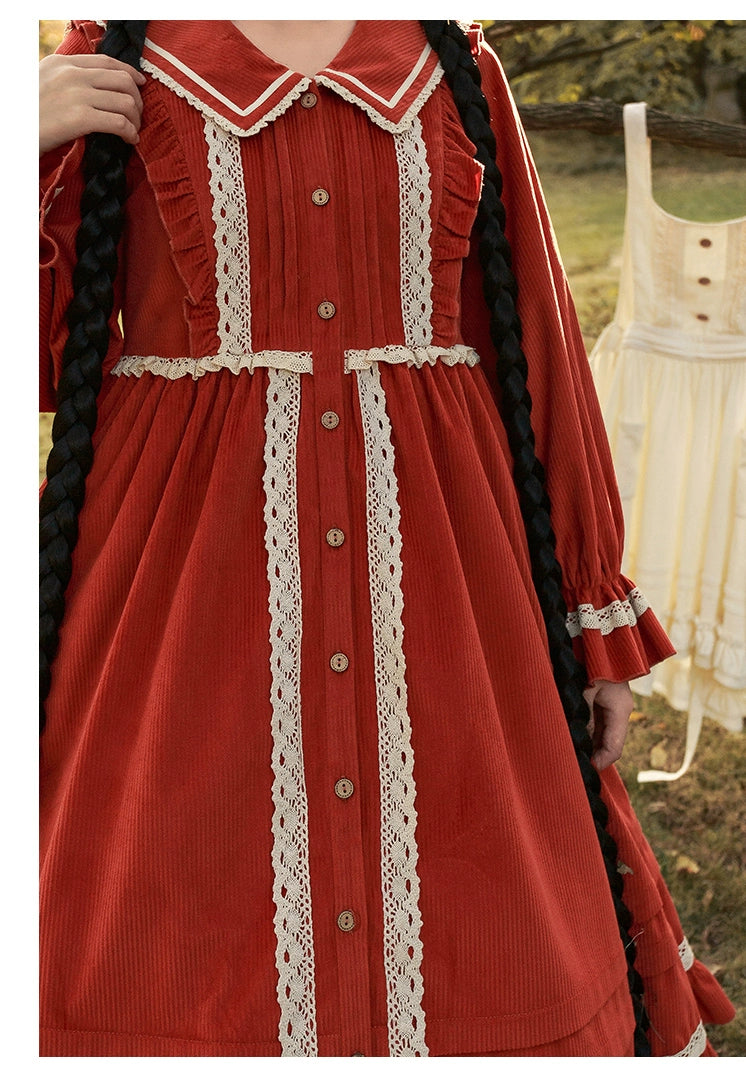 Pastoral Girl Lace Line Dress and Apron