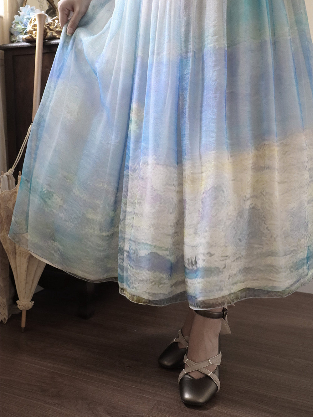 【予約販売】Elegance Greek 油彩画風プリントエンパイアワンピース・新色
