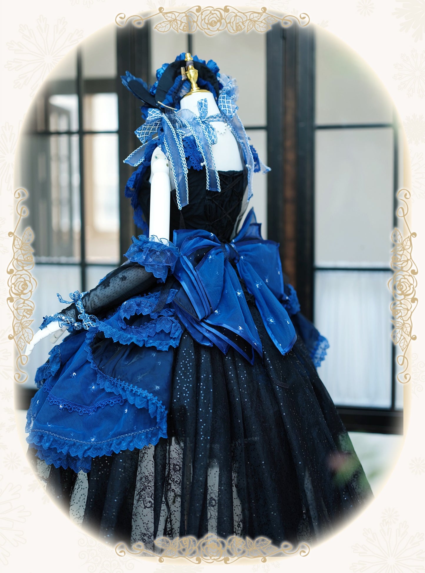 【受注予約8/13まで】Snow Rose Princess トレーン付きドレス・ブルー×ブラック（シルバー）