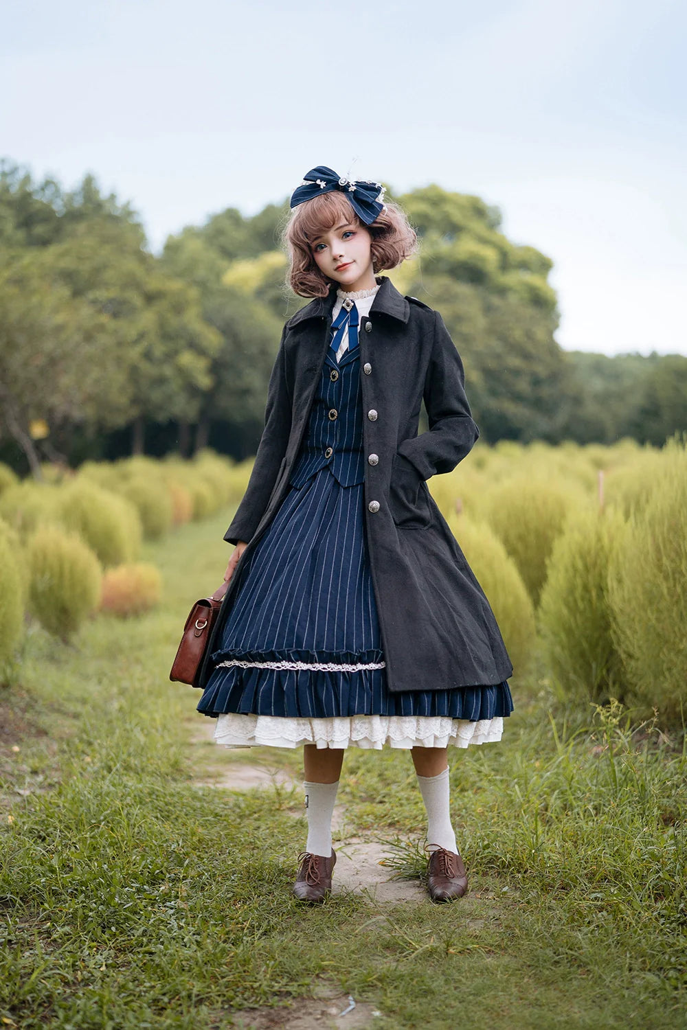 [Pre-order] British Classical Lolita Vertical Striped High Waist Skirt