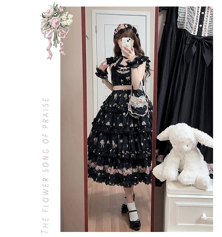 Roses Bouquet French Frill Sleeve Jumper Skirt