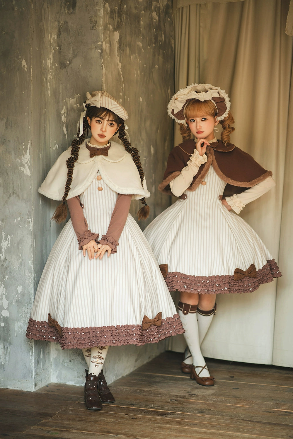 【予約販売】Classic Chocolat Stripe ストライプジャンパースカート・ロング丈