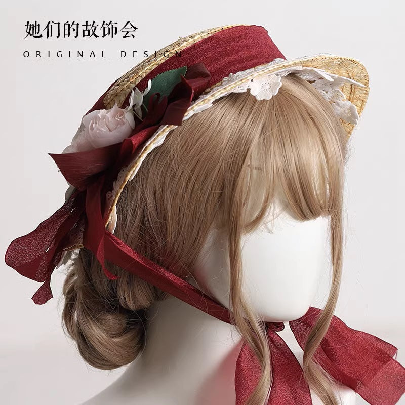 Flower and ribbon straw hat 11 colors