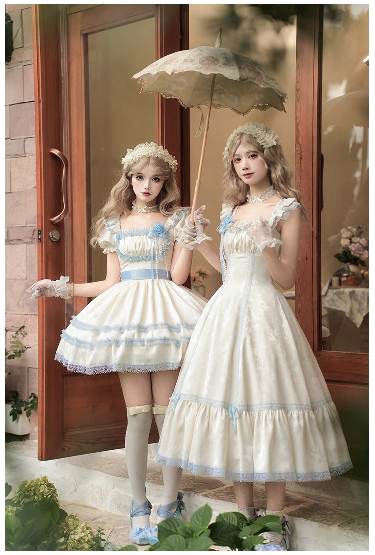 【予約販売】Sea Salt Iced Tea ライトブルージャガードジャンパースカートセット・ロング丈