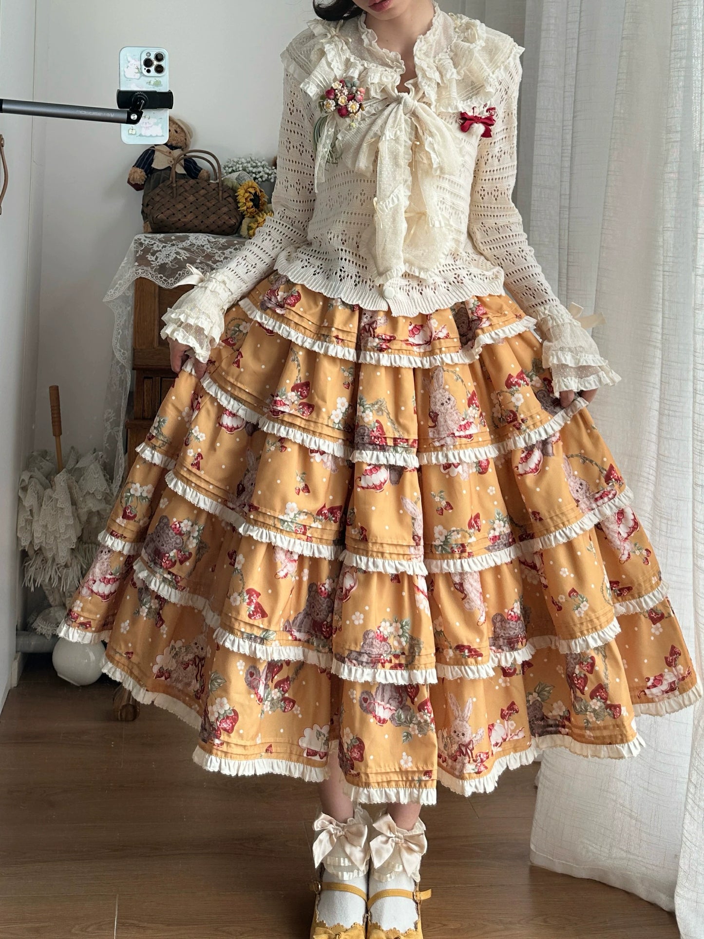 Bunny Bear Bunny Print Tiered Skirt