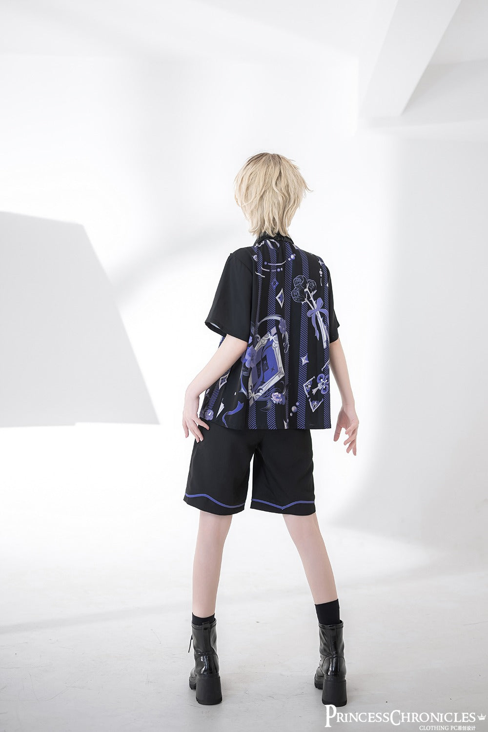 [Pre-order] Prince style blue-purple retro print blouse