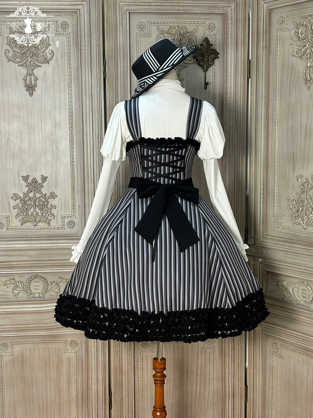 【予約販売】Classic Chocolat Stripe ストライプジャンパースカート・ショート丈