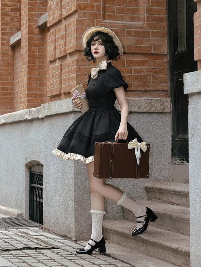 Classical retro black mini dress