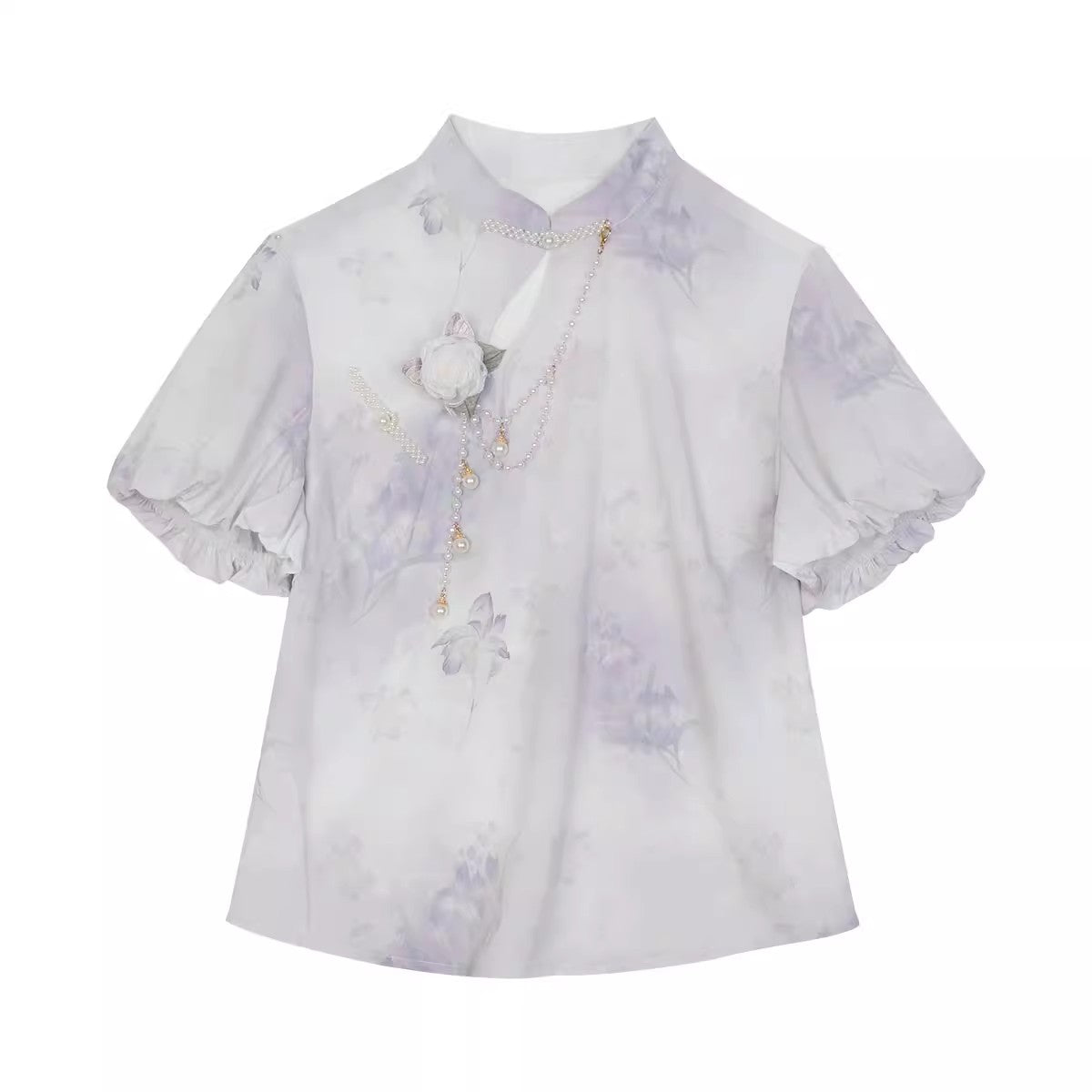 Pearl and Iris Flower Lolita Suspender Skirt and Sheer Blouse