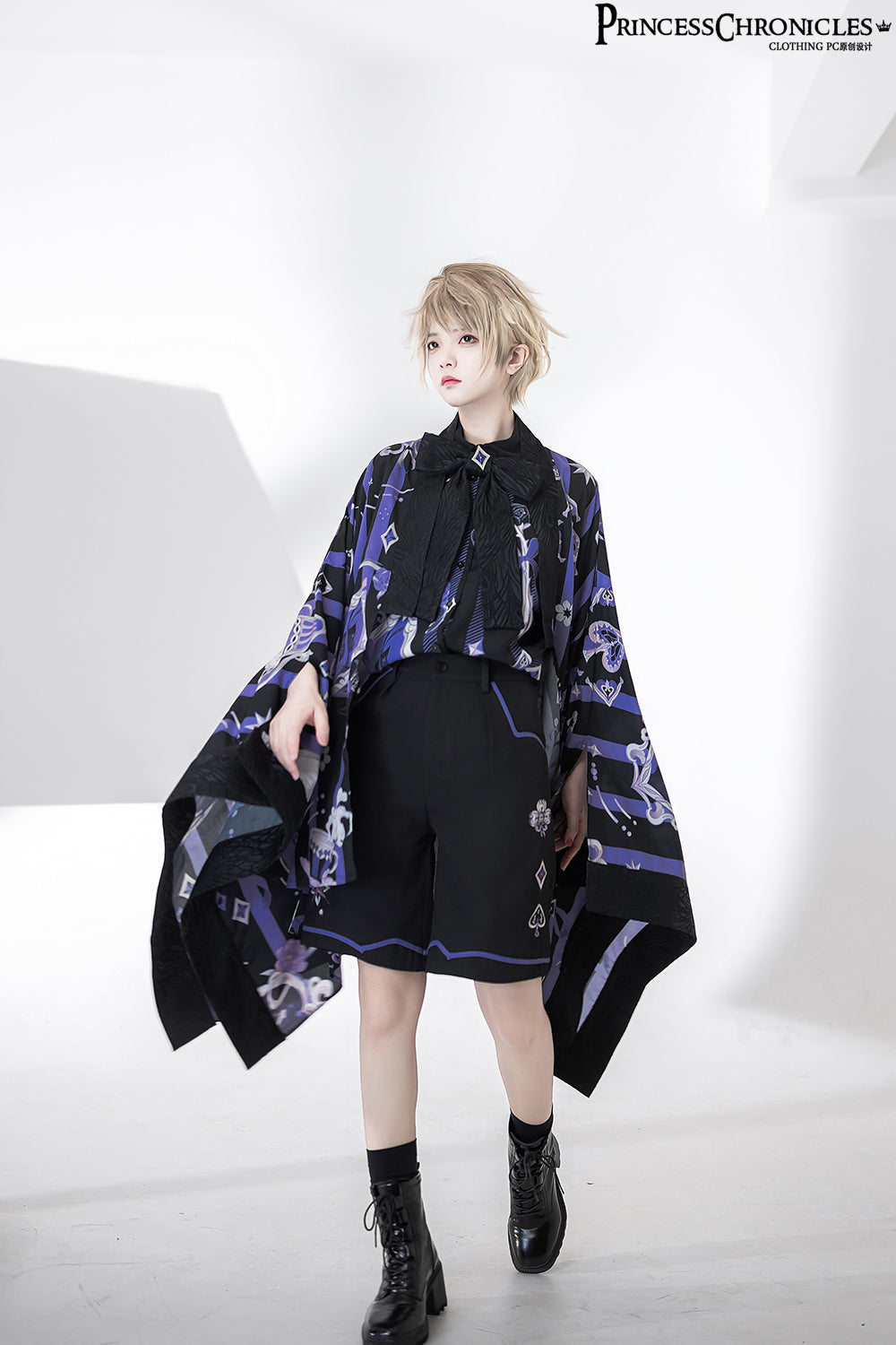 [Pre-order] Prince style blue-purple retro print blouse