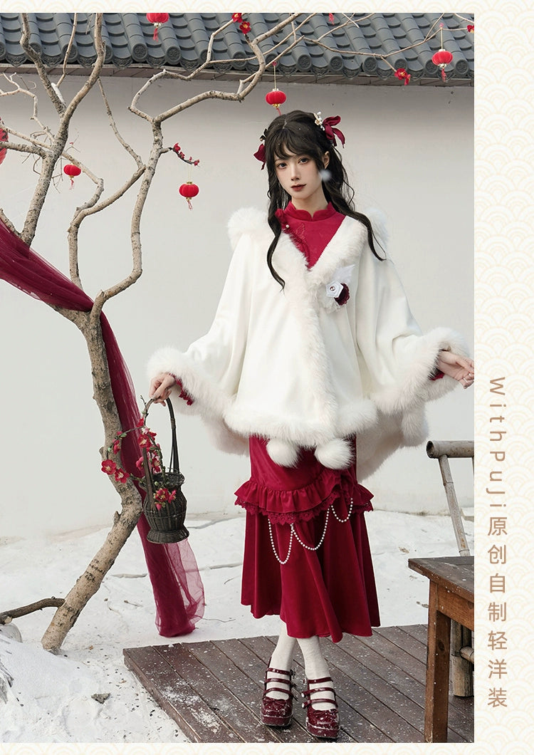 紅蝶 バタフライ刺繍のチャイナ風ドレス