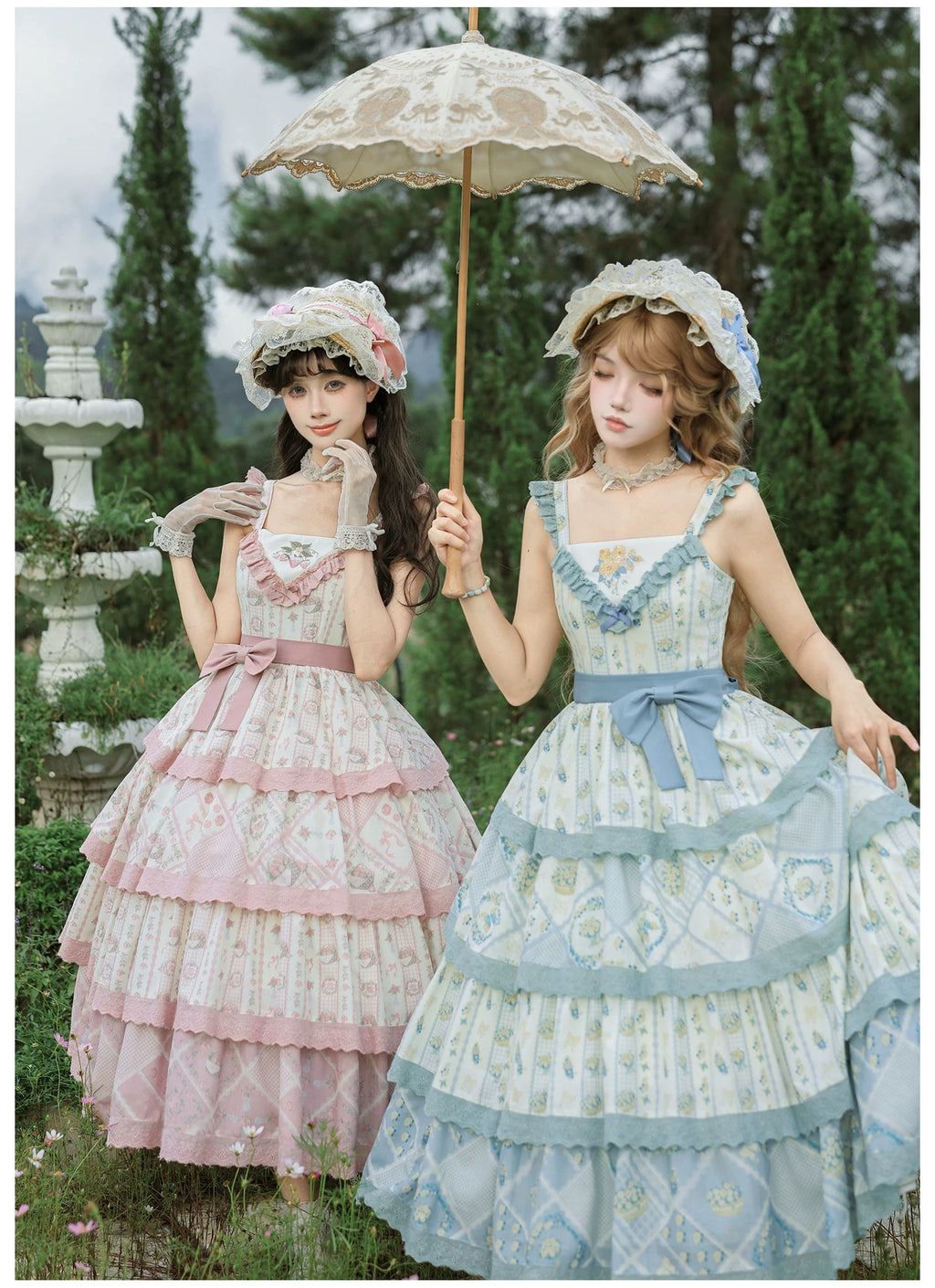 パステルカラーのフローラルジャンパースカート
