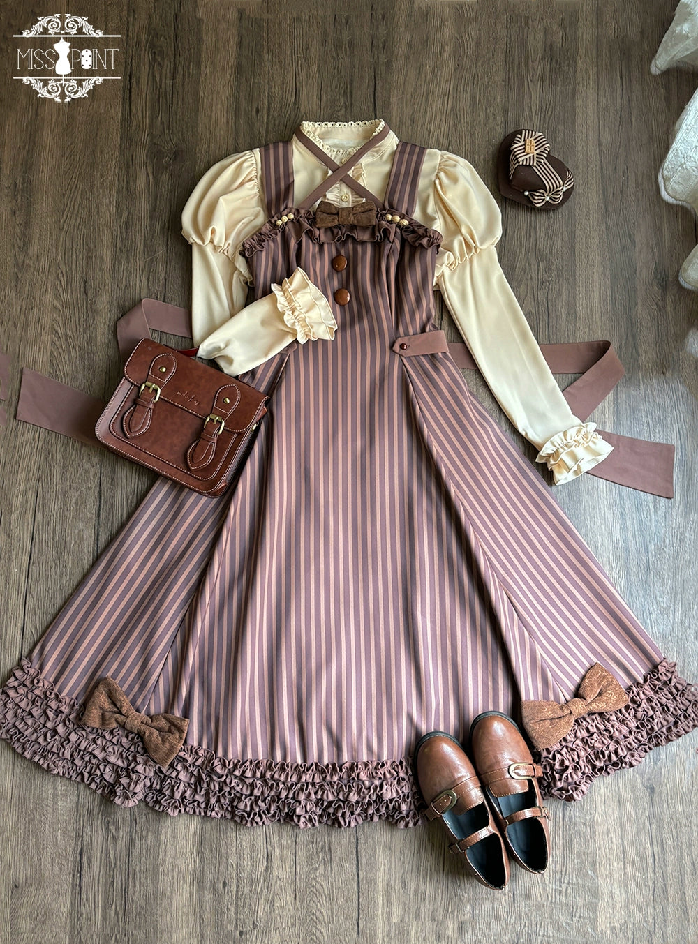 【予約販売】Classic Chocolat Stripe ストライプジャンパースカート・ロング丈