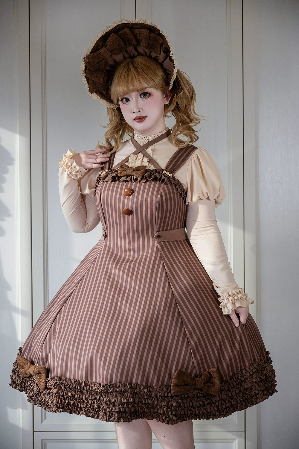 【予約販売】Classic Chocolat Stripe ストライプジャンパースカート・ショート丈