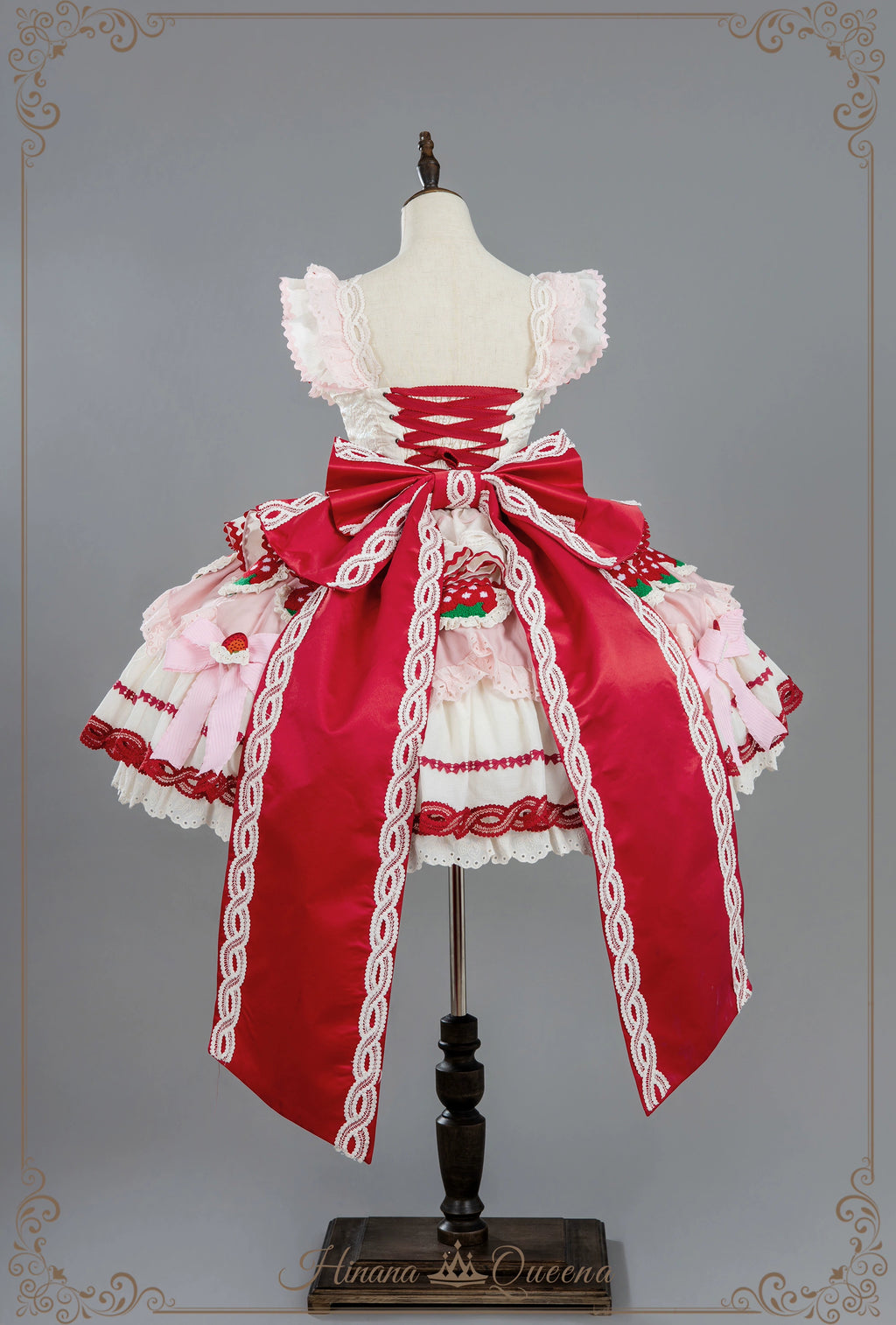 Strawberry Party リボンとフリルのデコレーションドレス・ノースリーブタイプ